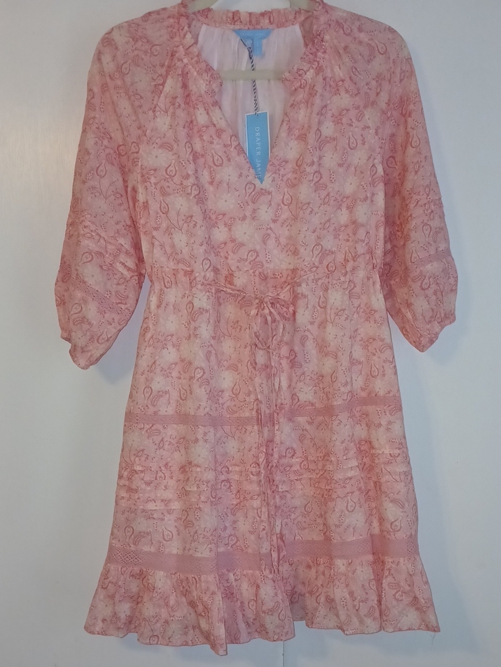 Draper James Pink"Kellie Babydoll" Ruffle Neck Dress in Size XS (NWT)